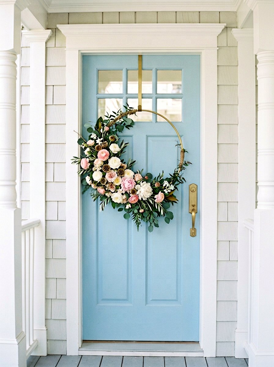 Asymmetrical Floral Hoop Wreath - 25 Spring Flower Wreath Hoop Ideas