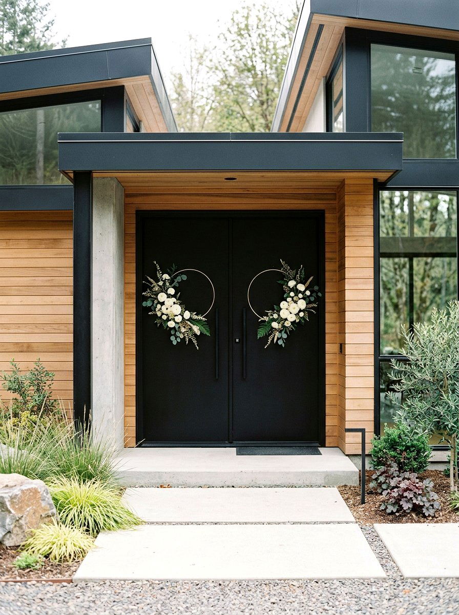 Asymmetrical Floral Wreath - 25 Spring Double Door Wreath Ideas