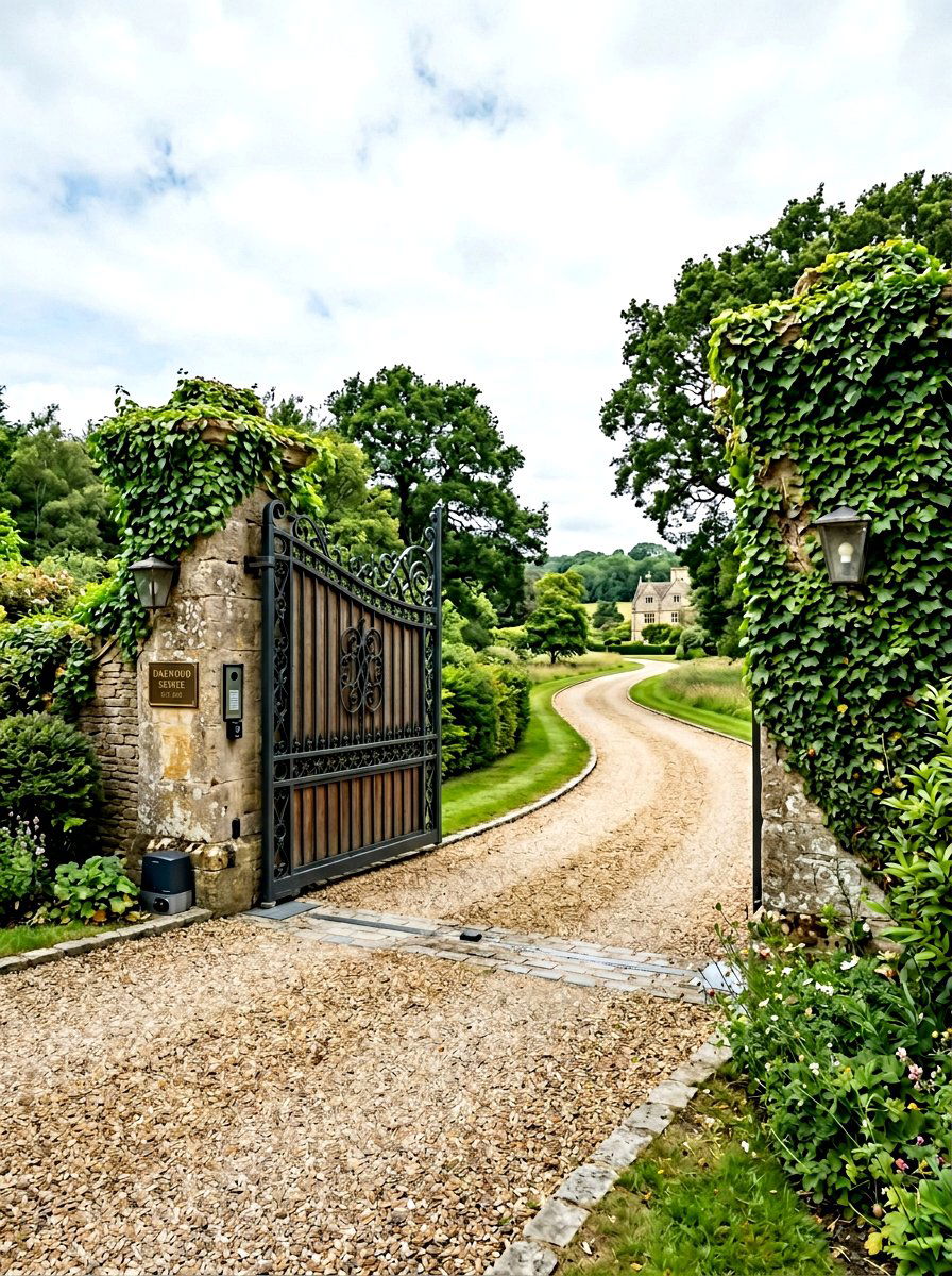 Automated Sliding Gate With Stone Pillars - 25 Spring Driveway Gate Ideas