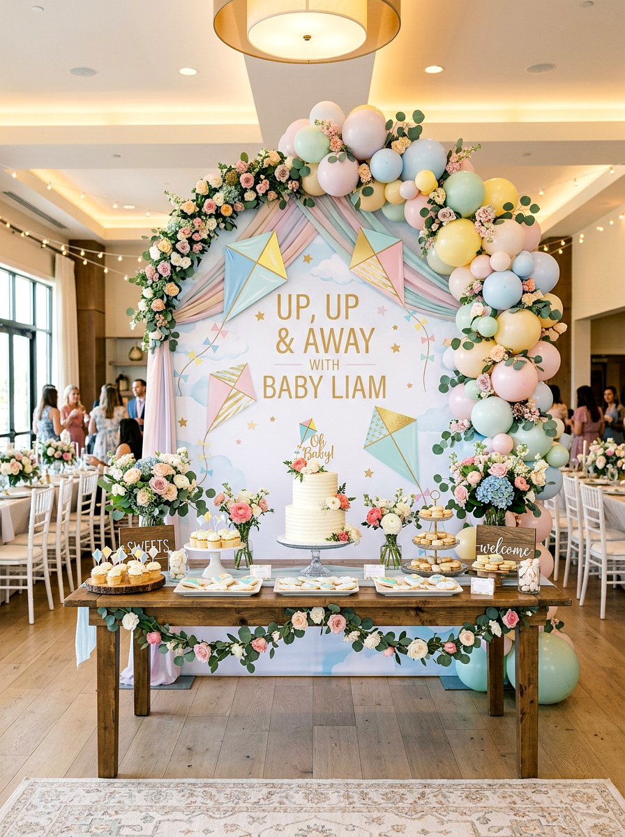 Baby Shower Kite Backdrop - 25 Spring Kite Decor Ideas
