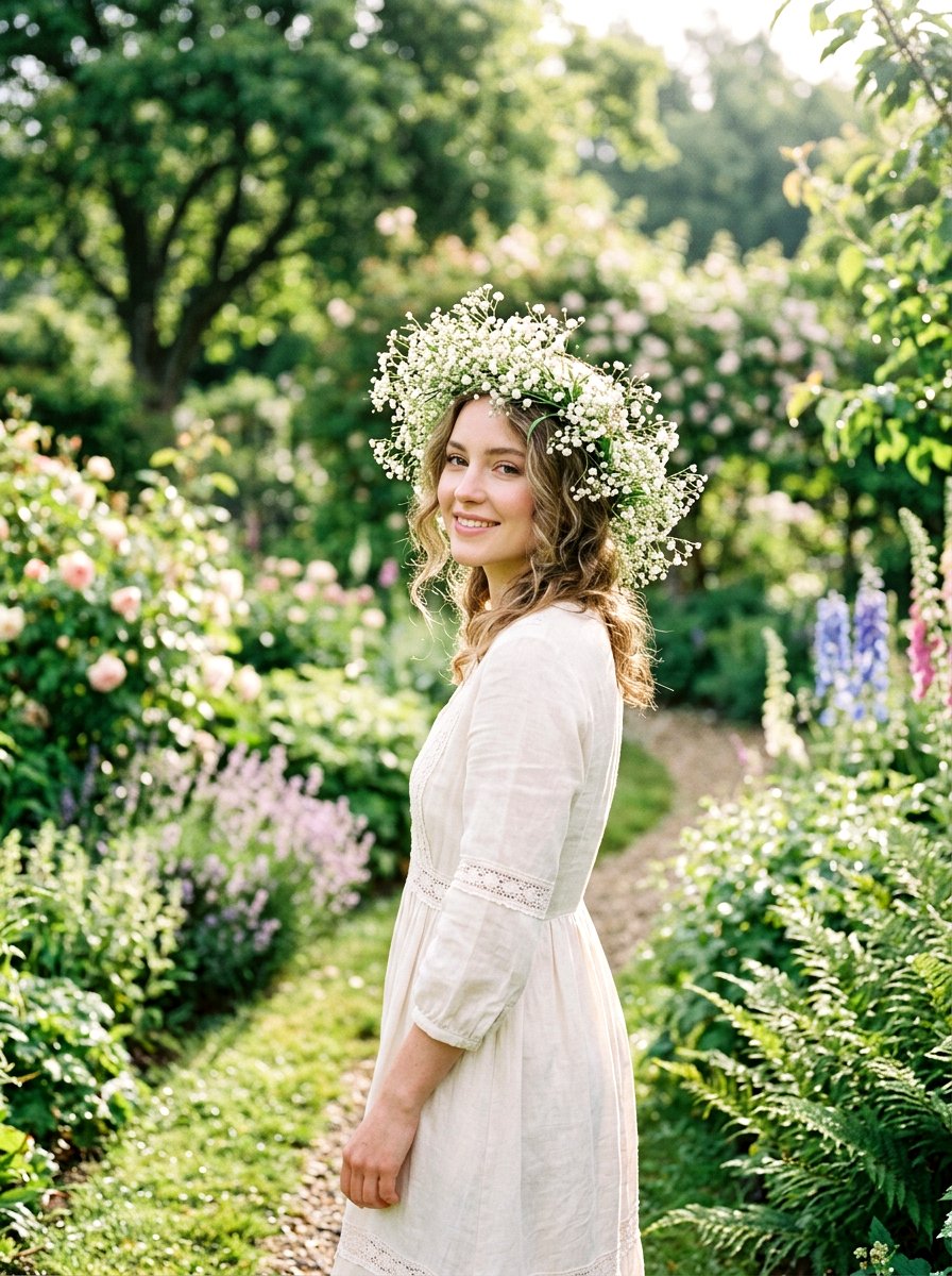 Babys Breath Hair Wreath - 25 Spring Hair Wreath Ideas