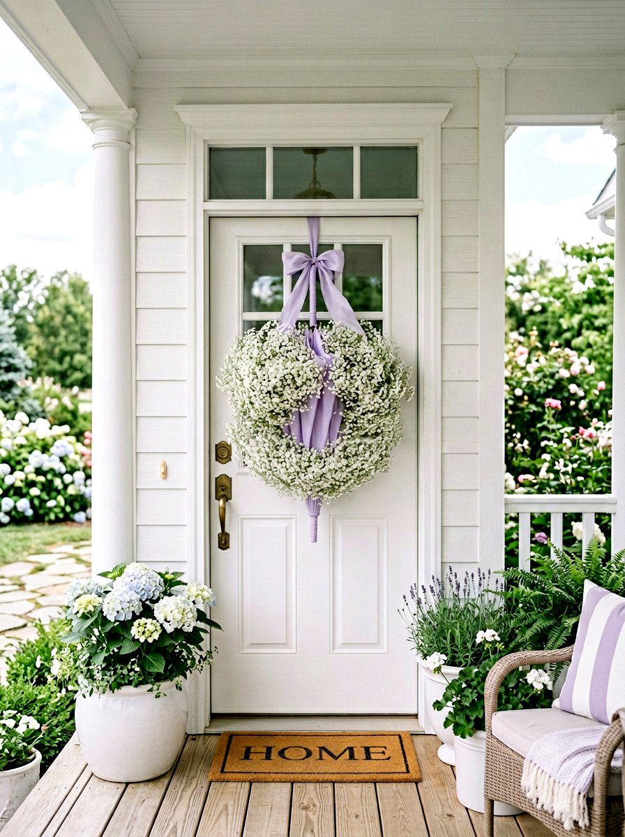 Babys Breath Umbrella Wreath - 25 Spring Umbrella Wreath Ideas