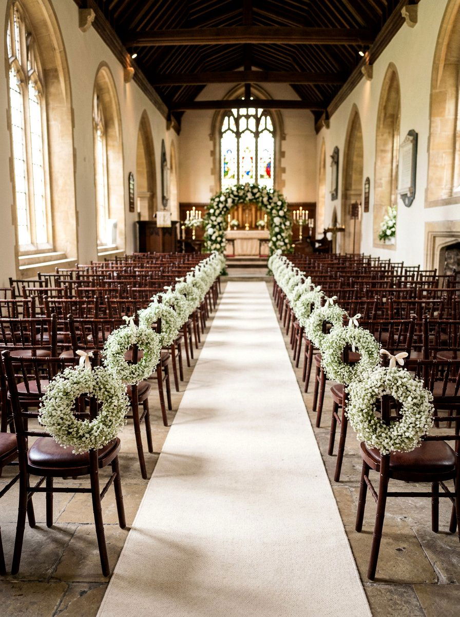 Babys Breath Wreath - 25 Spring Wedding Chair Decor Ideas