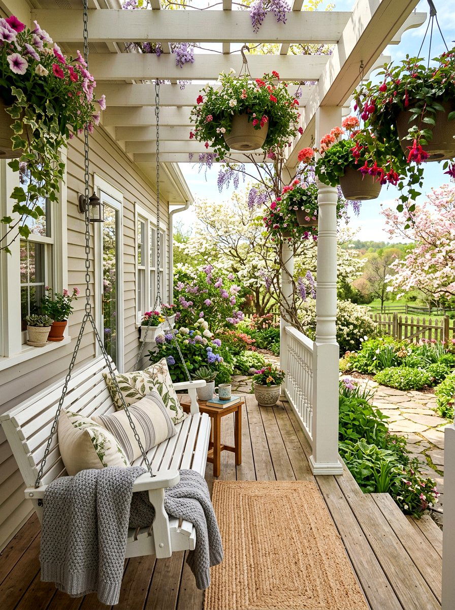 Back porch swing setup - 25 Spring Modern Farmhouse Decor Ideas
