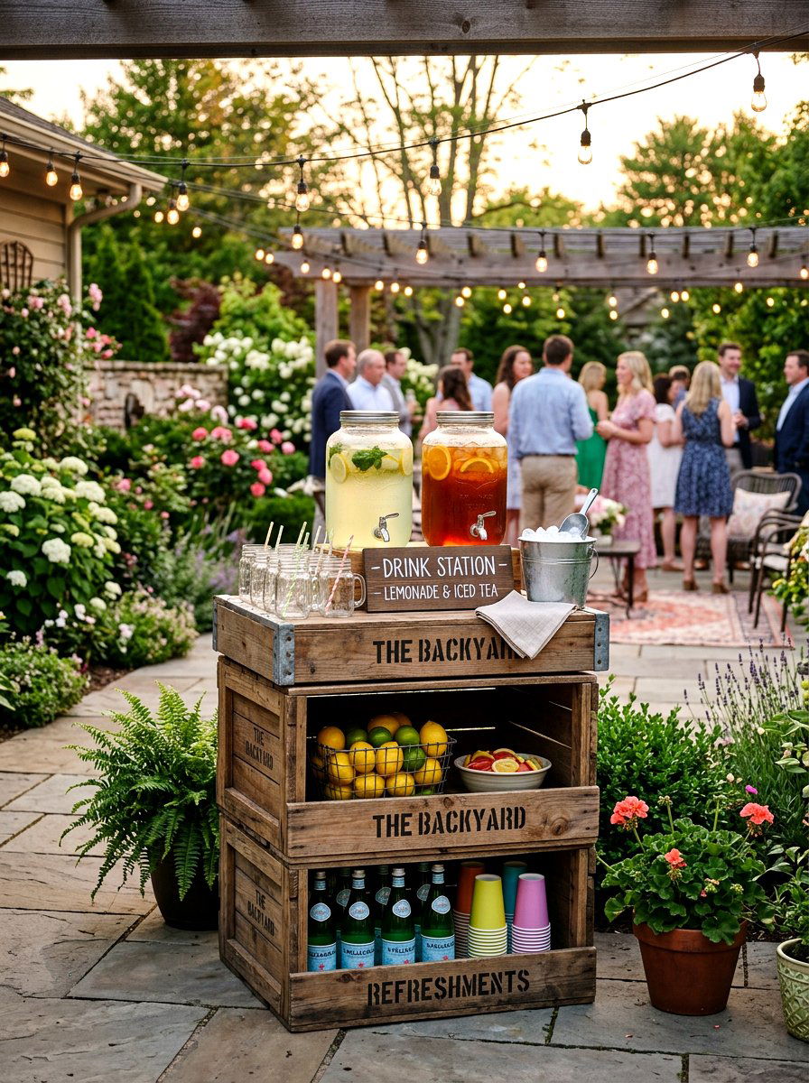 Backyard Crate Drink Station - 25 Spring Vintage Crate Decor Ideas