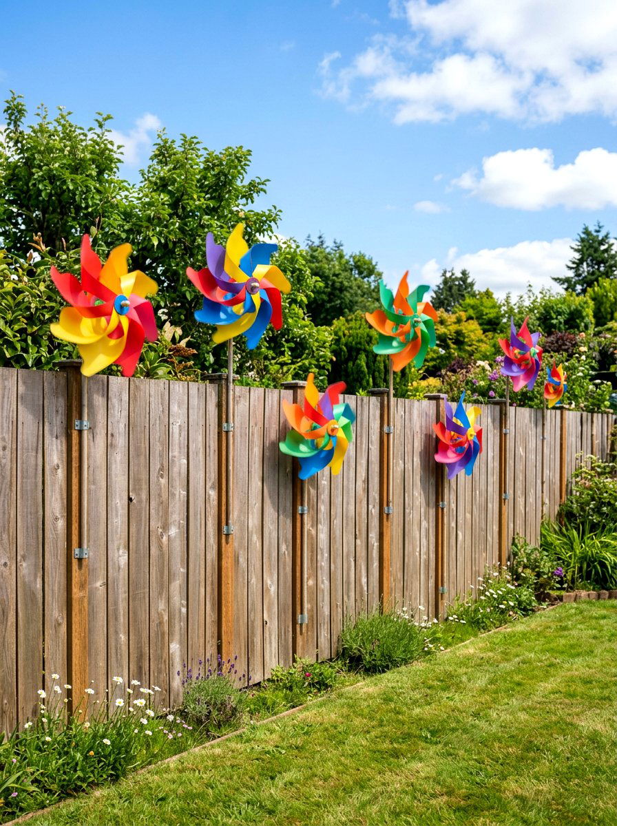 Backyard Fence Pinwheel Decoration - 25 Spring Pinwheel Decor Ideas