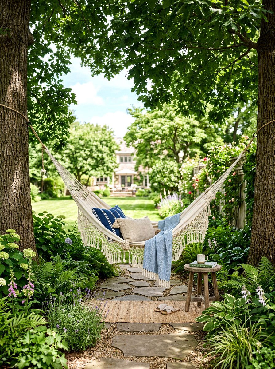 Backyard Hammock Nook - 25 Spring Outdoor Entertaining Ideas