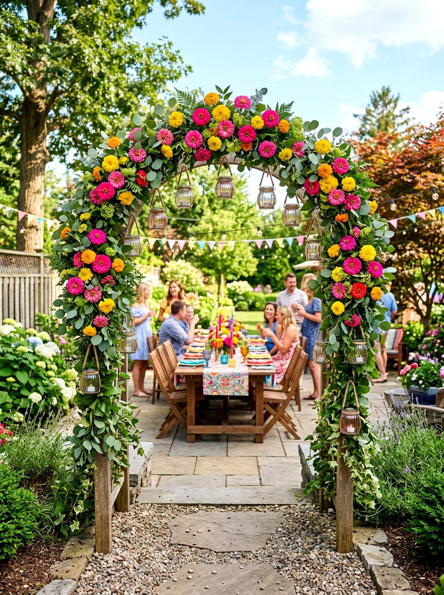 Backyard Party Floral Archway - 25 Spring Floral Arch Ideas