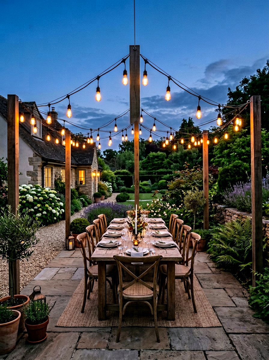 Backyard String Lighting - 25 Spring Outdoor Wedding Decor Ideas