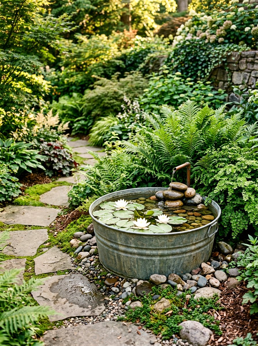 Backyard Water Fountain - 25 Spring Galvanized Tub Decor Ideas