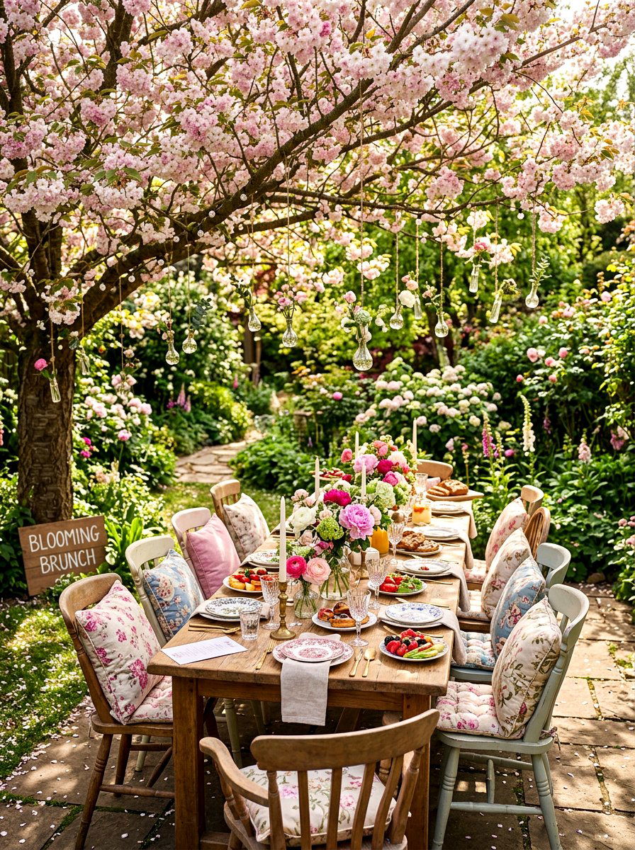 Backyard floral brunch setup - 25 Spring Brunch Decor Ideas