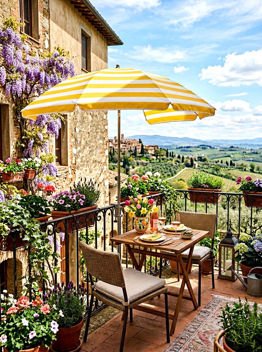 Balcony Sun Umbrella - 25 Balcony Spring Decor Ideas