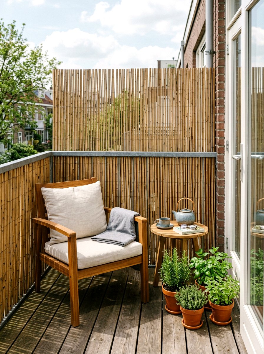 Balcony With Bamboo Privacy Screens - 25 Spring Wabi Sabi Decor Ideas