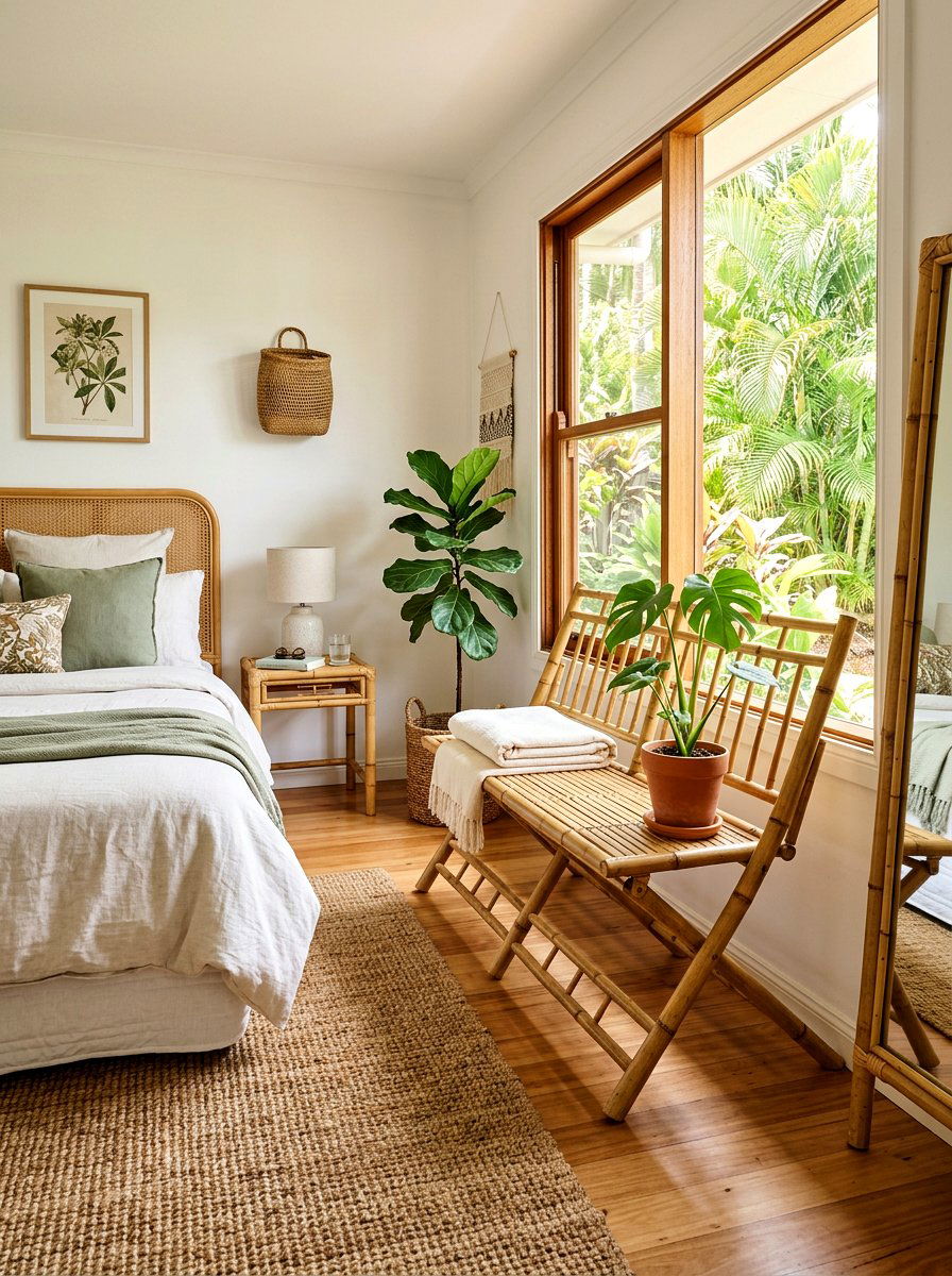 Bamboo Folding Bench - 25 Spring Bedroom Bench Ideas