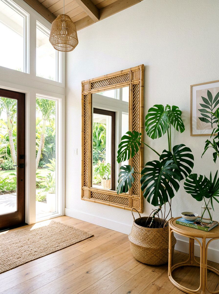Bamboo Frame Mirror - 25 Spring Foyer Mirror Ideas