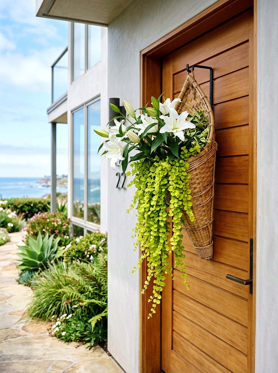 Bamboo Hanging Flower Cone - 25 Spring DIY Door Basket Ideas