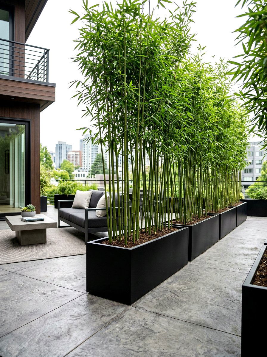Bamboo Privacy Planters - 25 Spring Patio Planter Arrangement Ideas