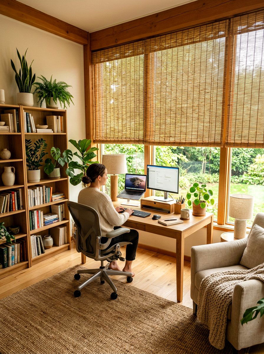 Bamboo Roller Blinds - 25 Spring Rental Friendly Decor Ideas