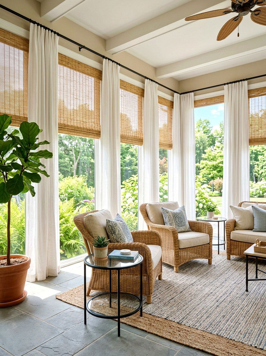 Bamboo Roller Shades With Drapes - 25 Spring Curtain Ideas