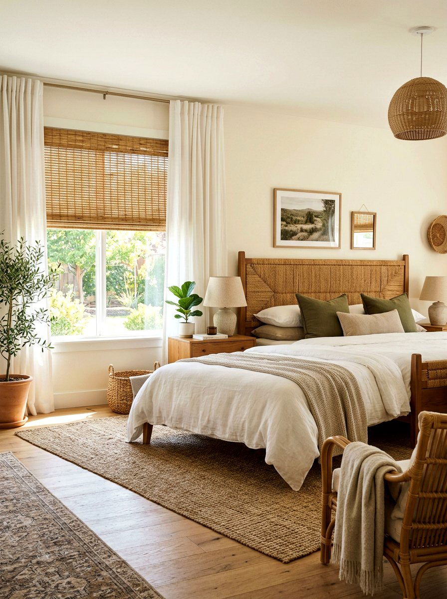 Bamboo Roman Shades With Curtains - 25 Spring Bedroom Curtain Ideas
