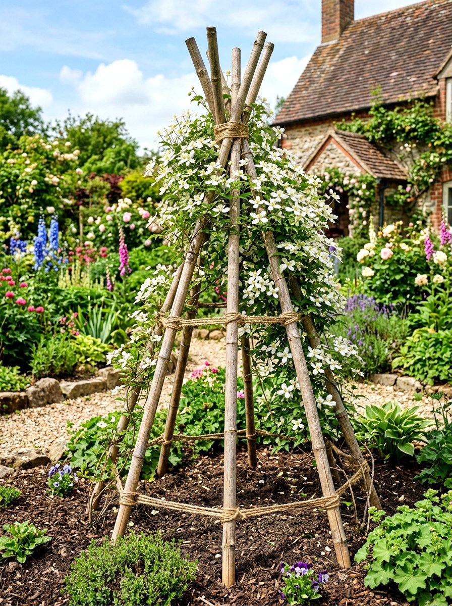 Bamboo Teepee Support - 25 Spring Clematis Trellis Ideas