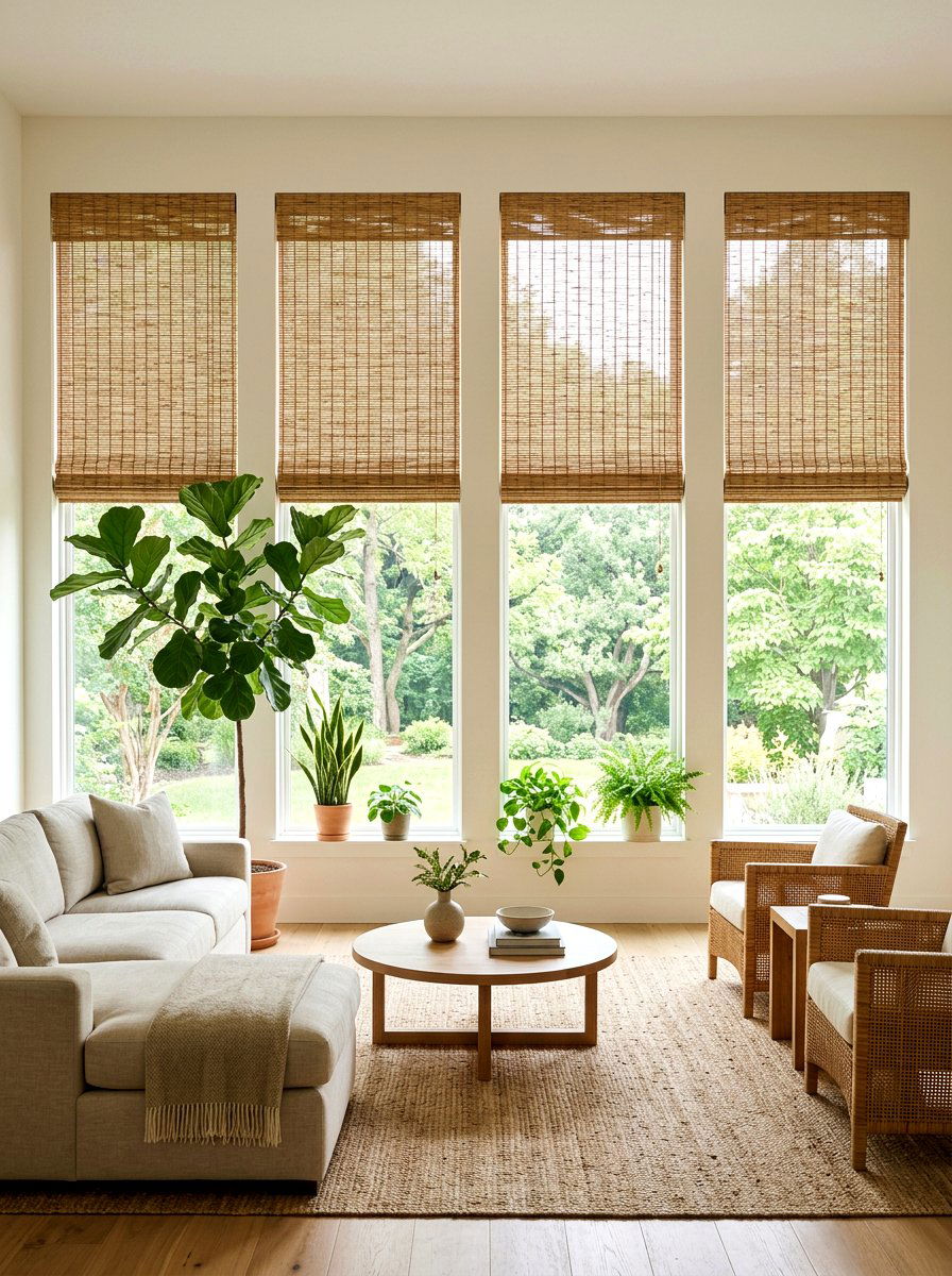 Bamboo Window Shades - 25 Spring Sitting Room Decor Ideas