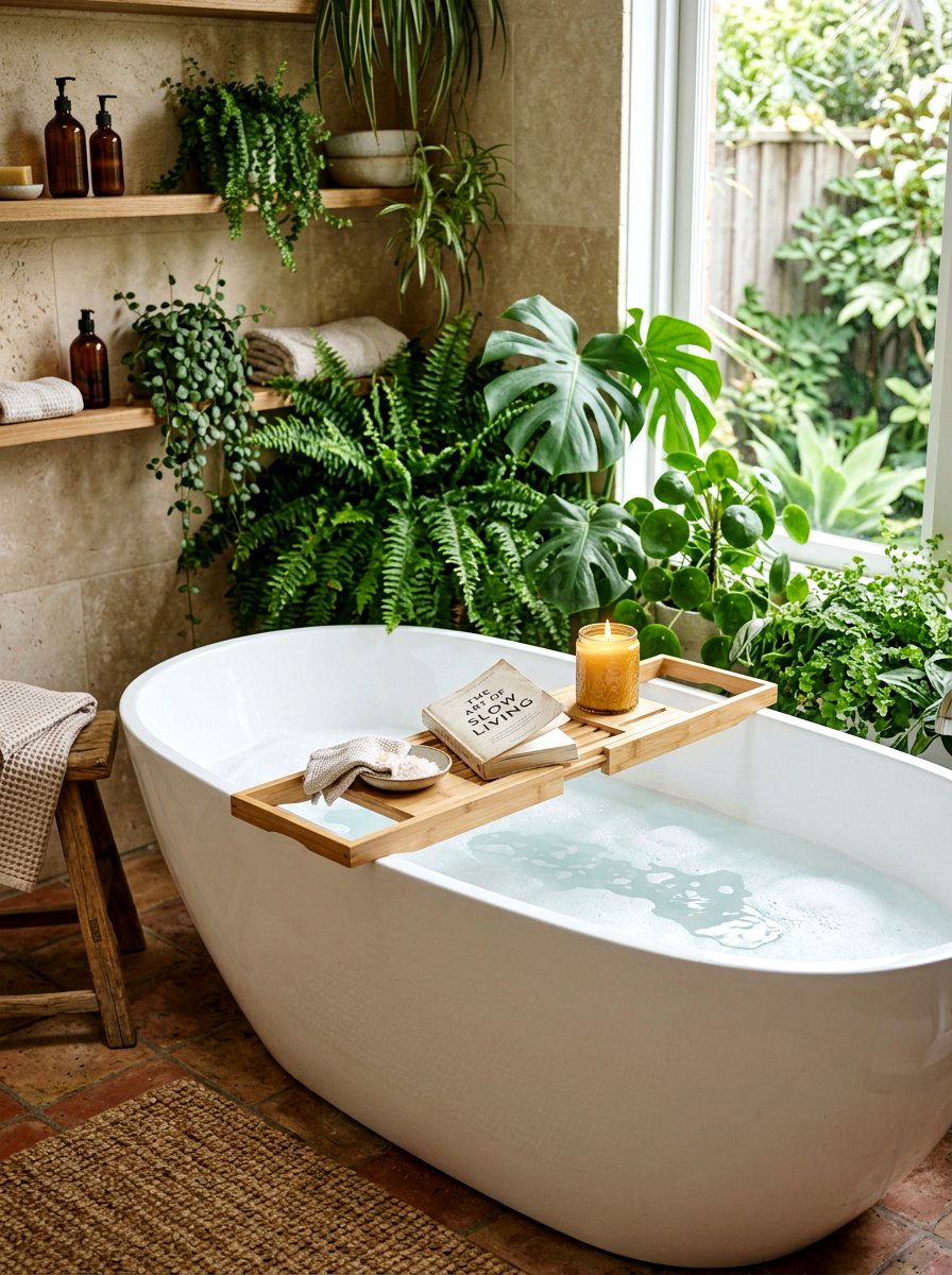 Bamboo Wooden Bath Bridge - 25 Spring Bathroom Decor Ideas