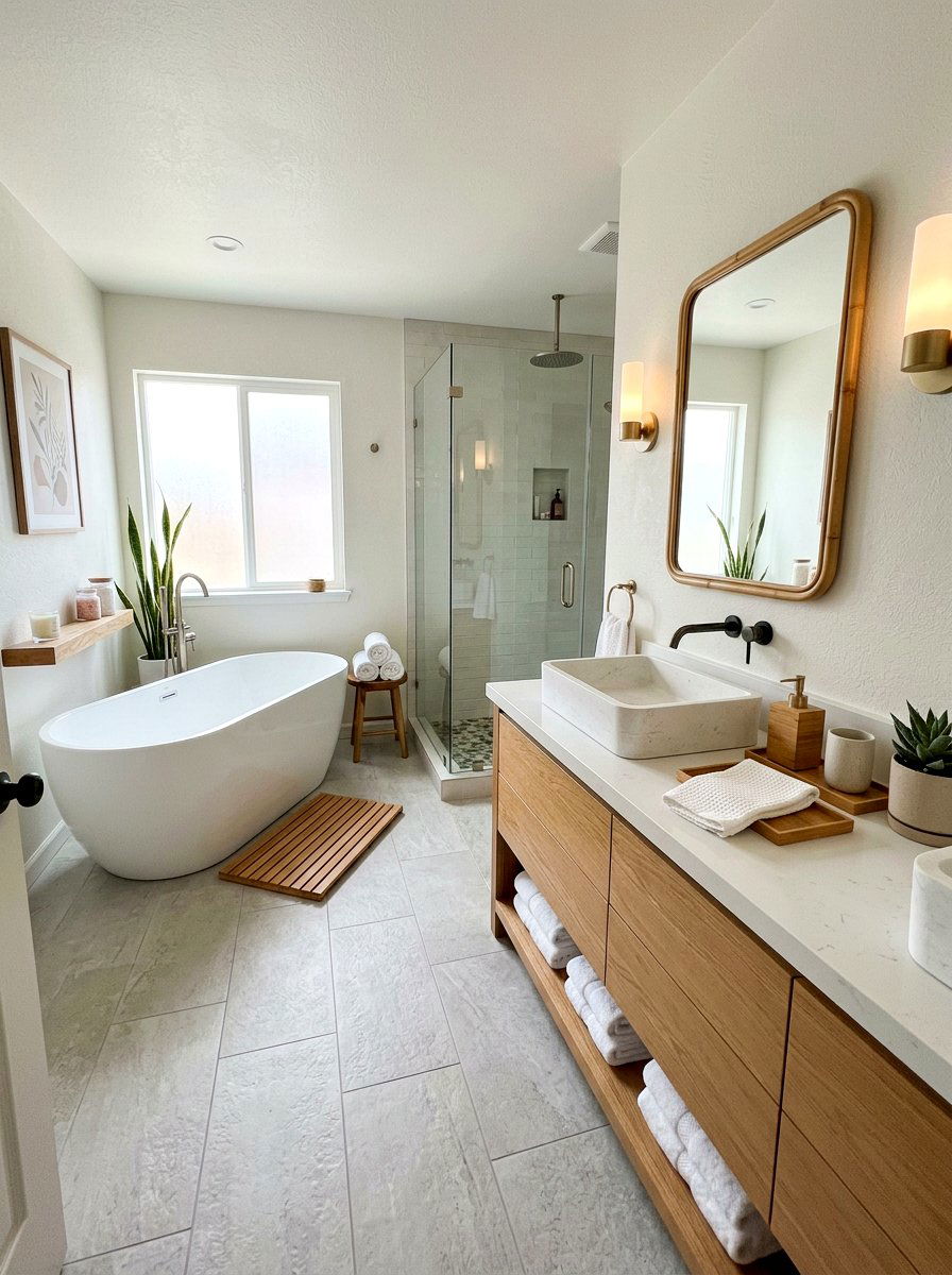 Bamboo accents master bathroom - 25 Spring Japandi Decor Ideas