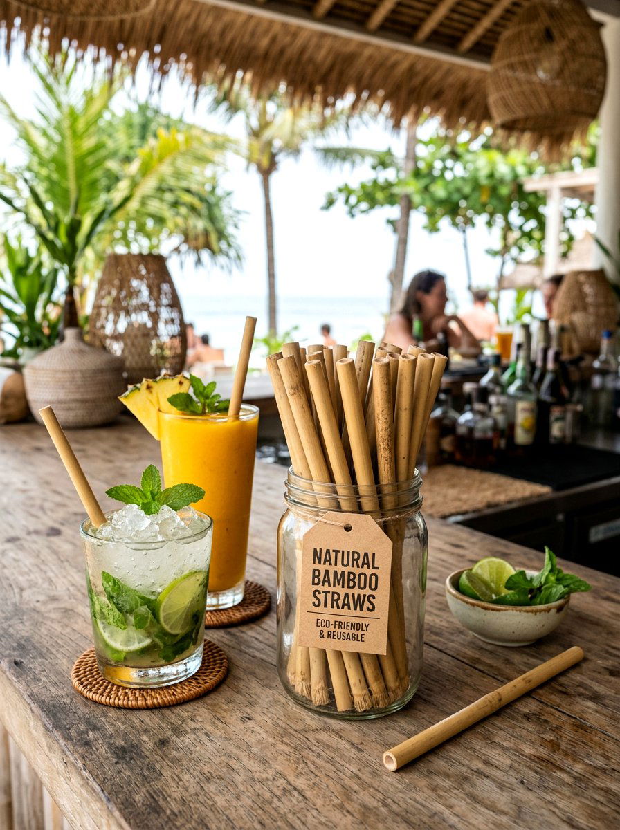 Bamboo drinking straws - 25 Spring Cocktail Party Decor Ideas