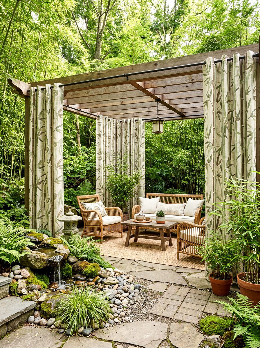 Bamboo pattern outdoor curtains - 25 Spring Outdoor Curtain Ideas