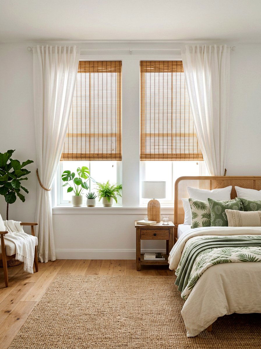 Bamboo window blinds - 25 Spring Master Bedroom Decor Ideas
