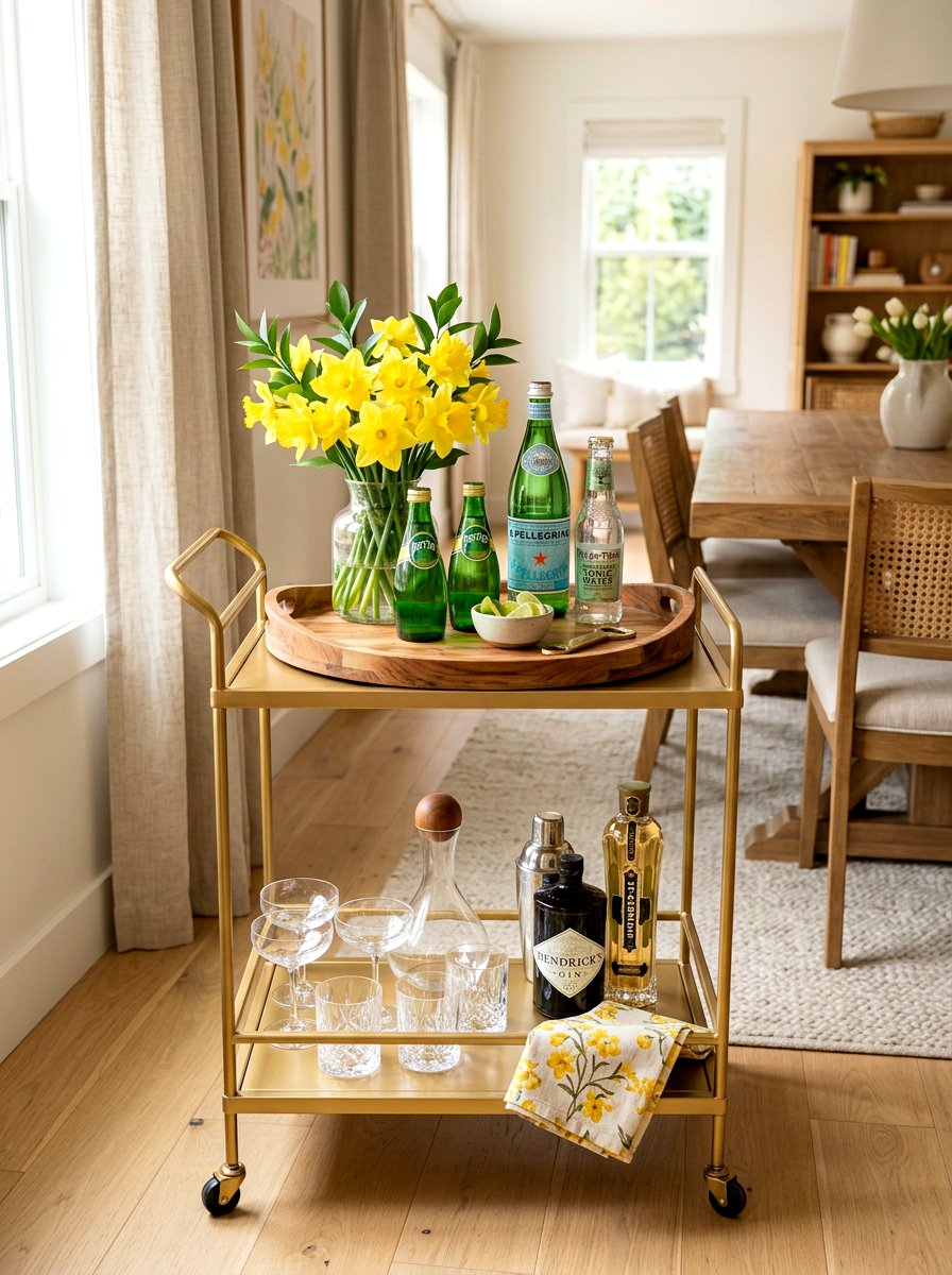 Bar Cart Spring Decor - 25 Spring Wooden Tray Decor Ideas