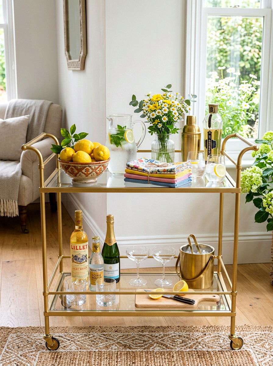 Bar Cart Spring Styling - 25 Spring Vignette Styling Ideas