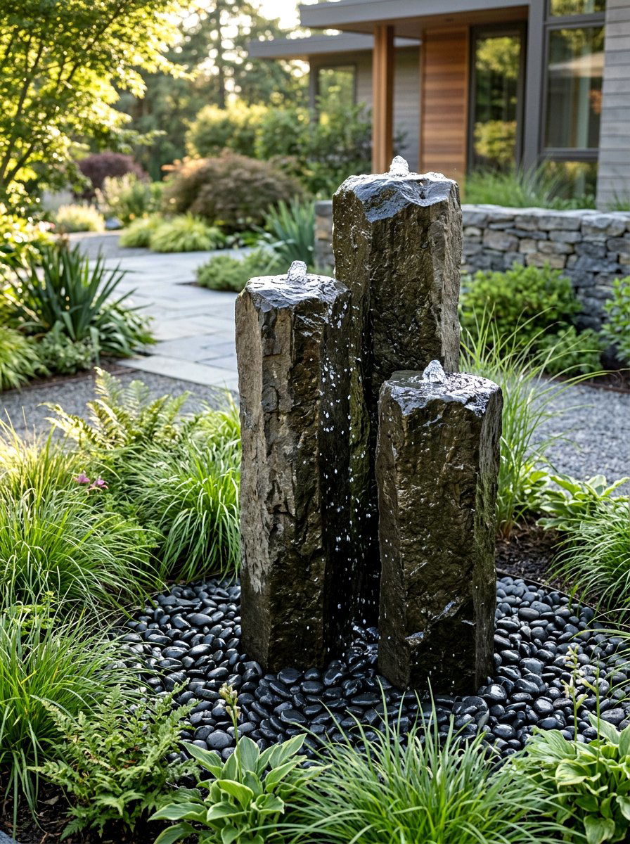 Basalt Column Water Feature - 25 Spring Stone Garden Decor Ideas