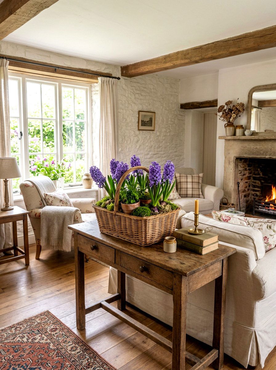 Basket Flower Arrangement - 25 Spring Vignette Ideas