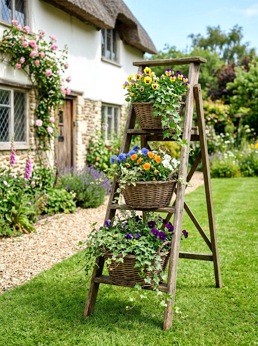 Basket Planter Garden Ladder - 25 Spring Garden Ladder Display Ideas