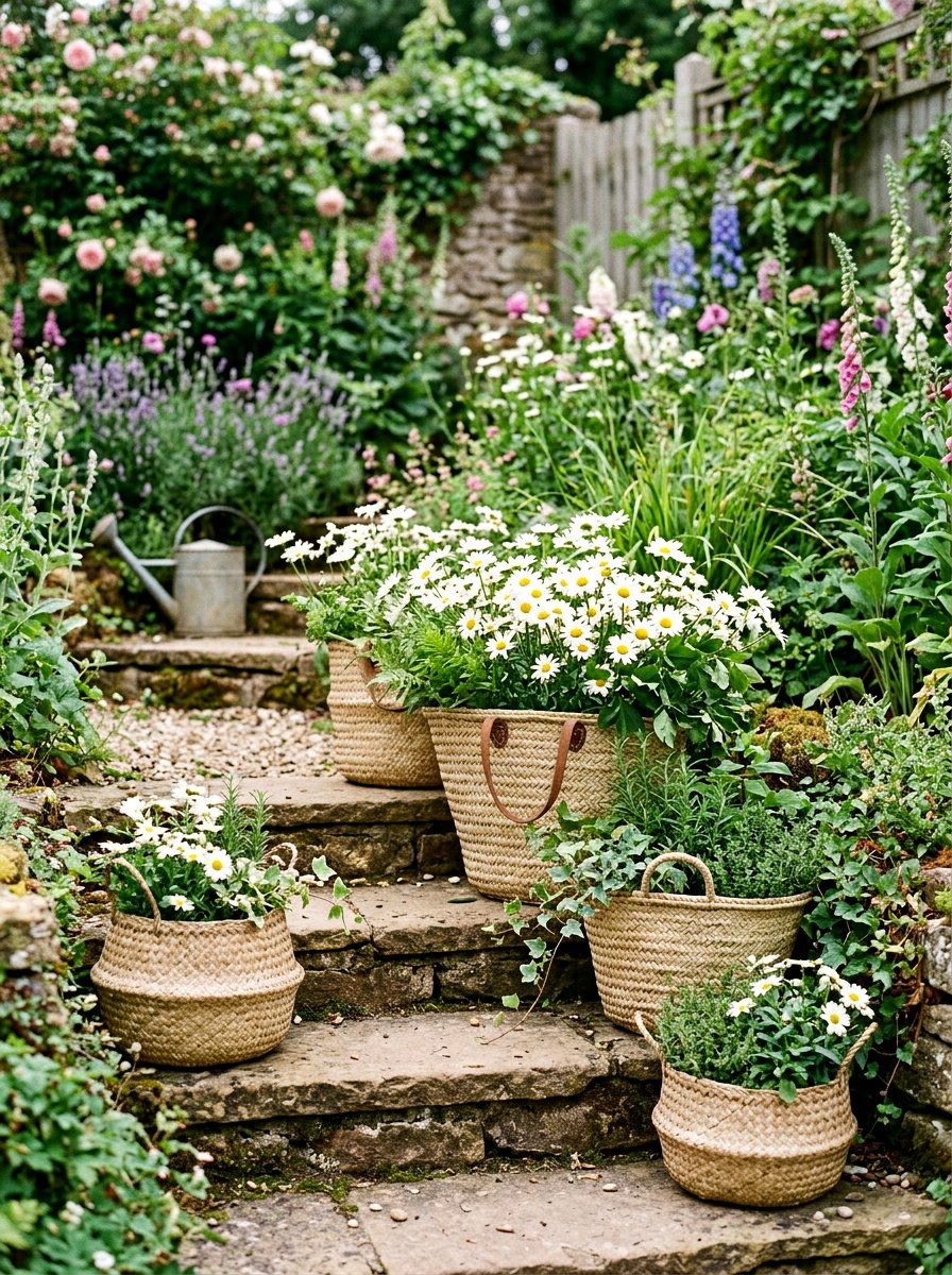 Basket Planters For Steps - 25 Spring Outdoor Staircase Decor Ideas