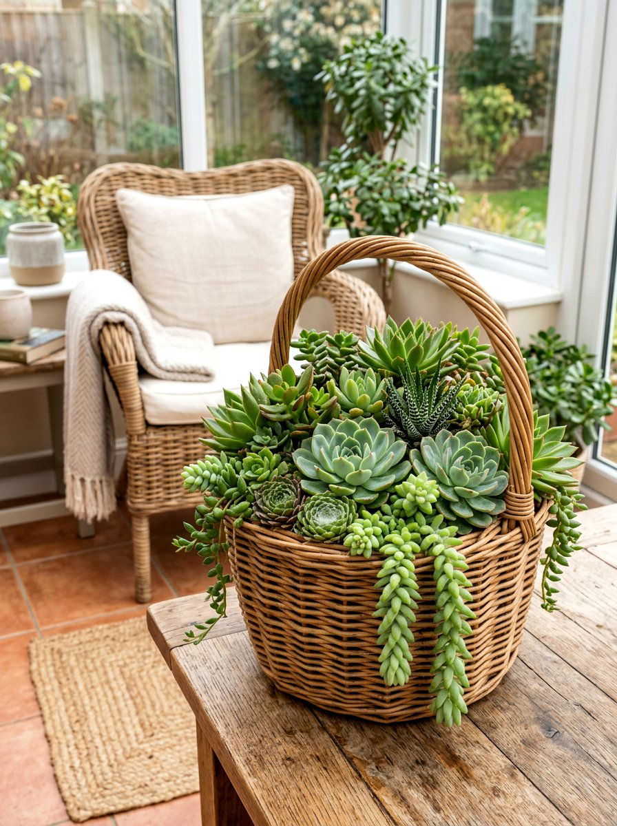 Basket Succulent Arrangement - 25 Spring Succulent Centerpiece Ideas