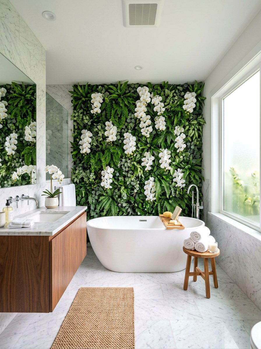 Bathroom Floral Wall - 25 Spring Flower Wall Ideas
