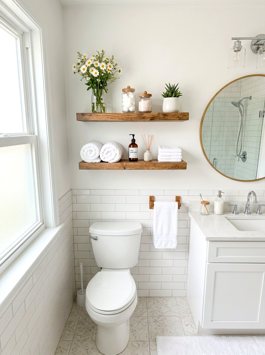 Bathroom Shelf With Flowers - 25 Spring Floating Shelf Decor Ideas