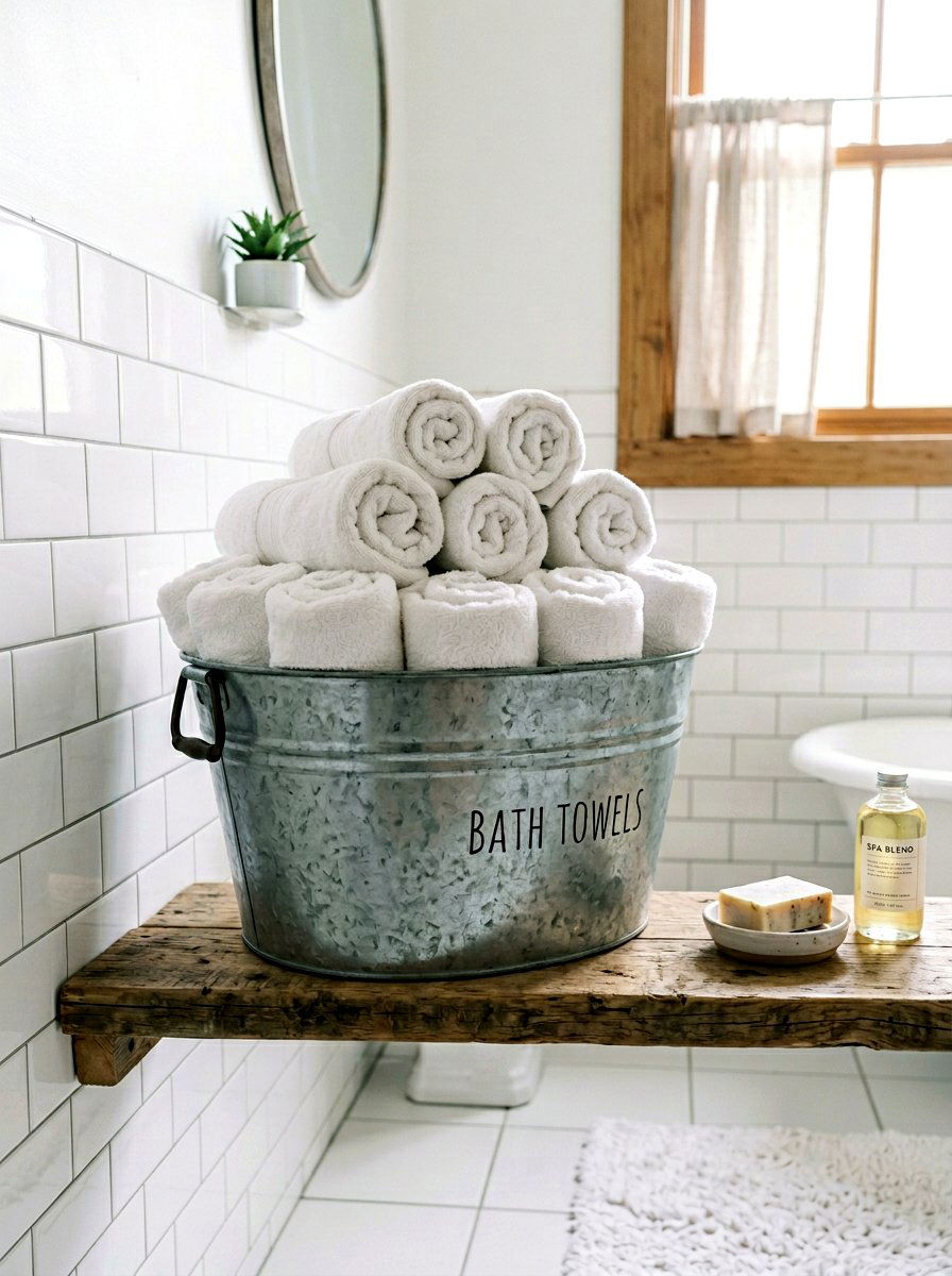 Bathroom Towel Storage Bucket - 25 Spring Galvanized Bucket Decor Ideas