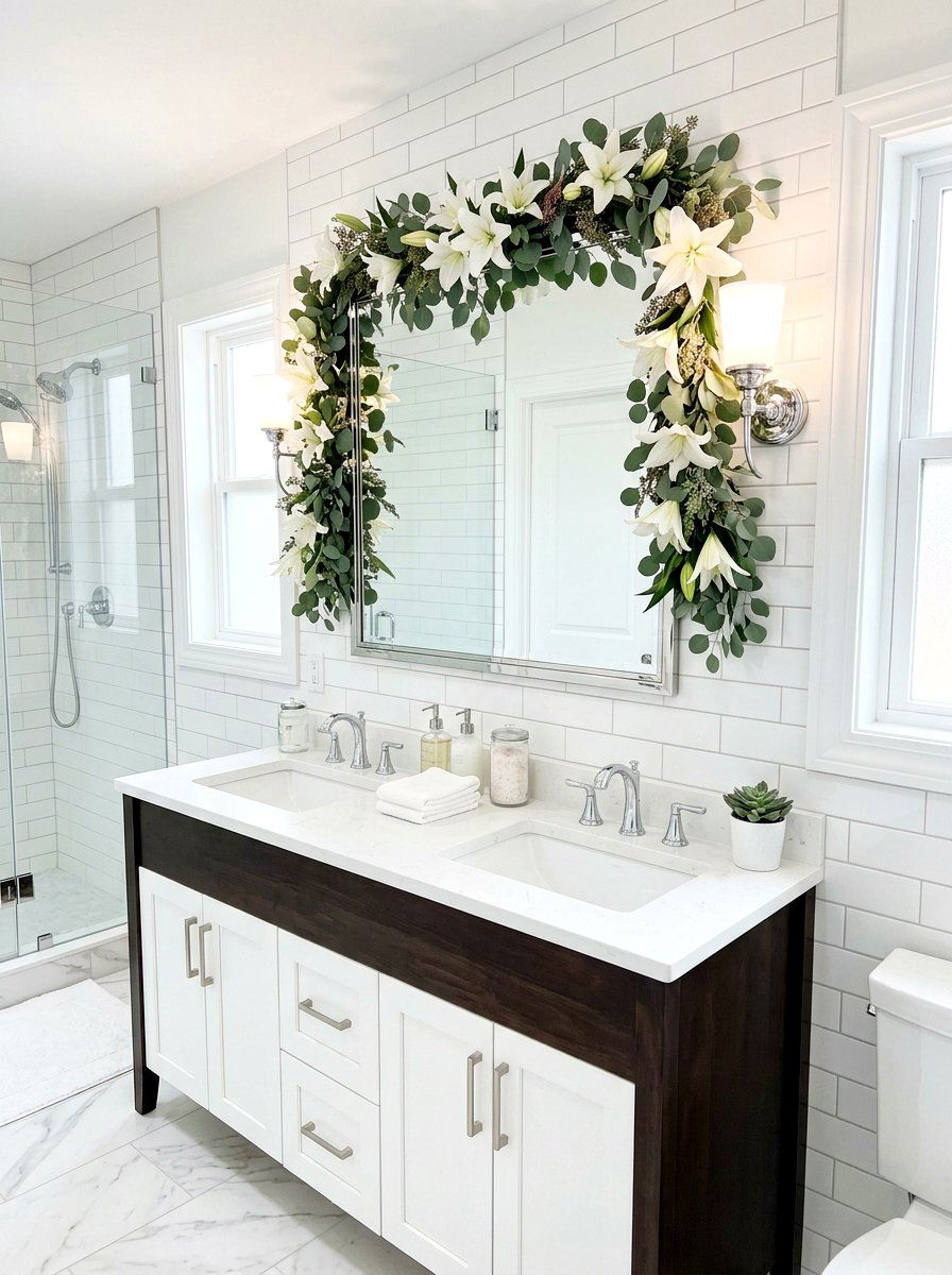 Bathroom Vanity Floral Touch - 25 Spring Floral Garland Ideas