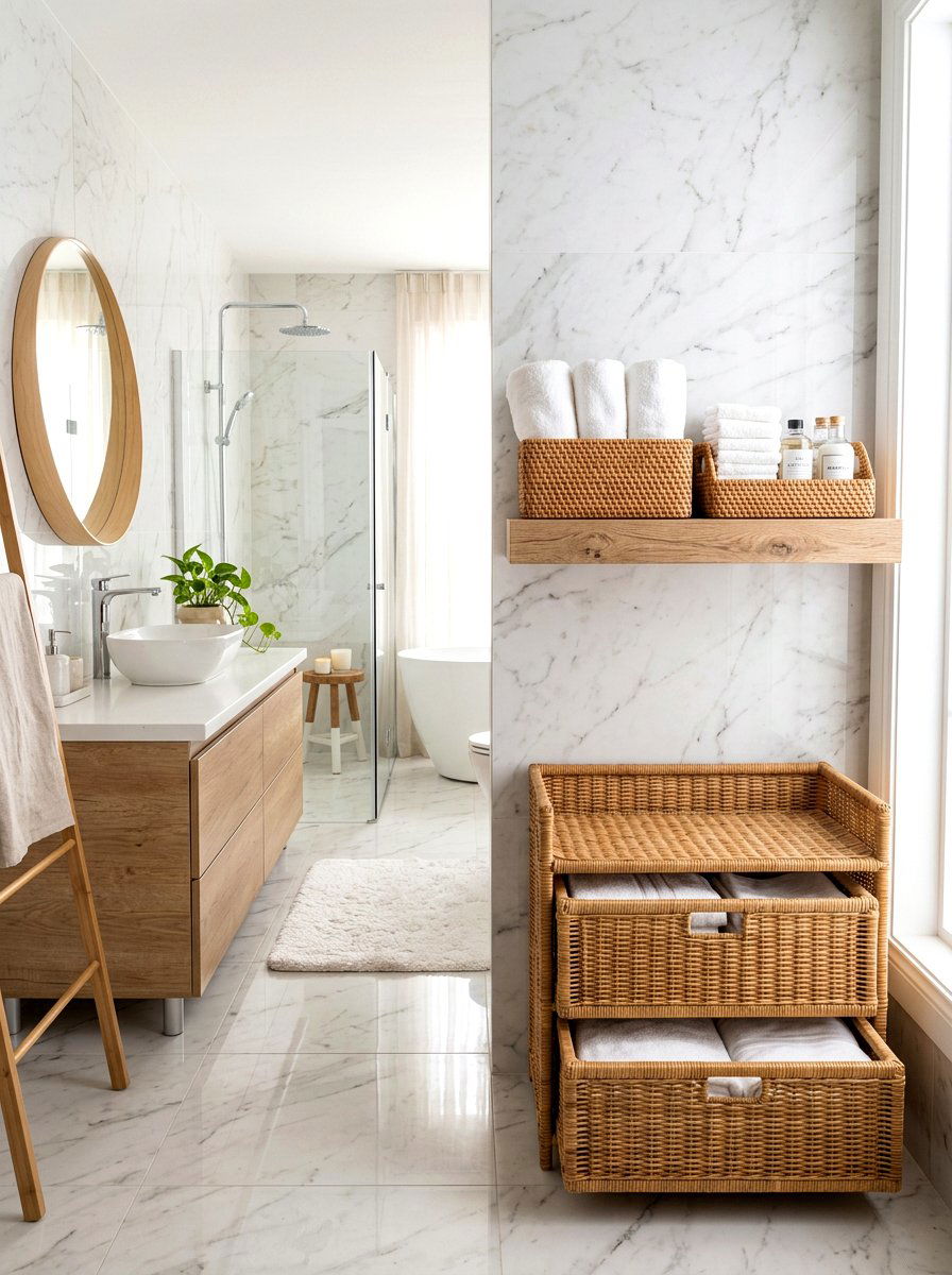 Bathroom basket storage - 25 Spring Woven Basket Decor Ideas