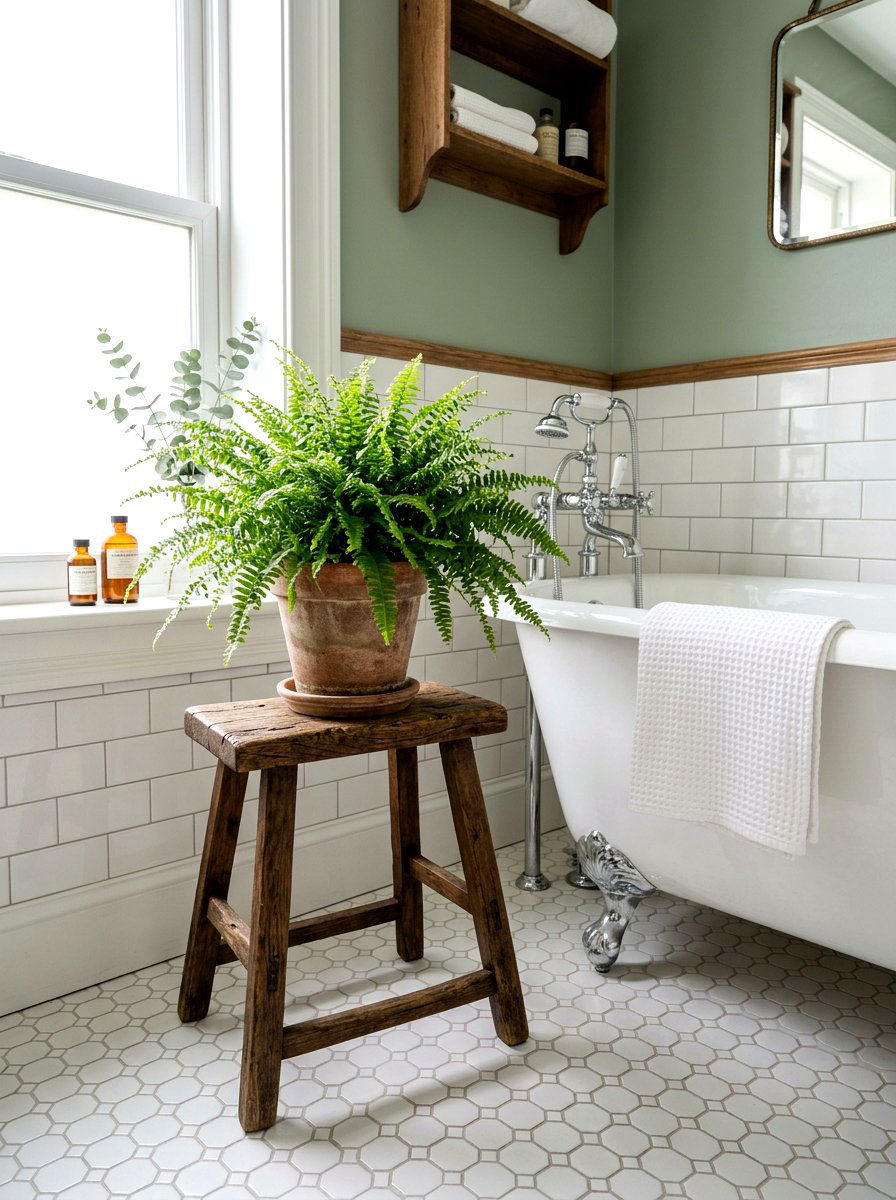 Bathroom stool plant stand - 25 Spring Bathroom Plant Display Ideas