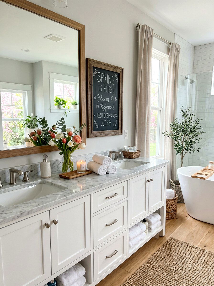 Bathroom vanity spring message chalkboard - 25 Spring Chalkboard Decor Ideas