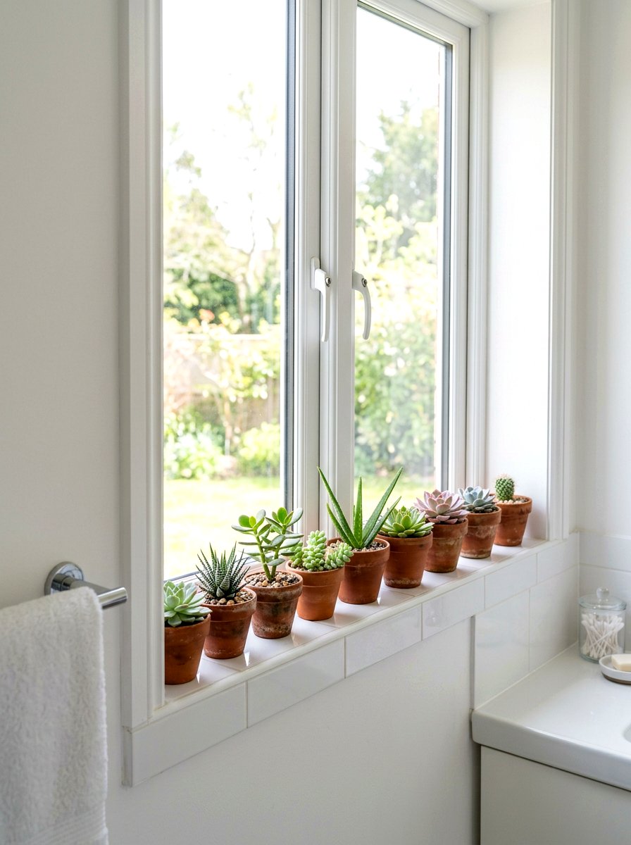 Bathroom window sill succulents - 25 Spring Bathroom Plant Display Ideas