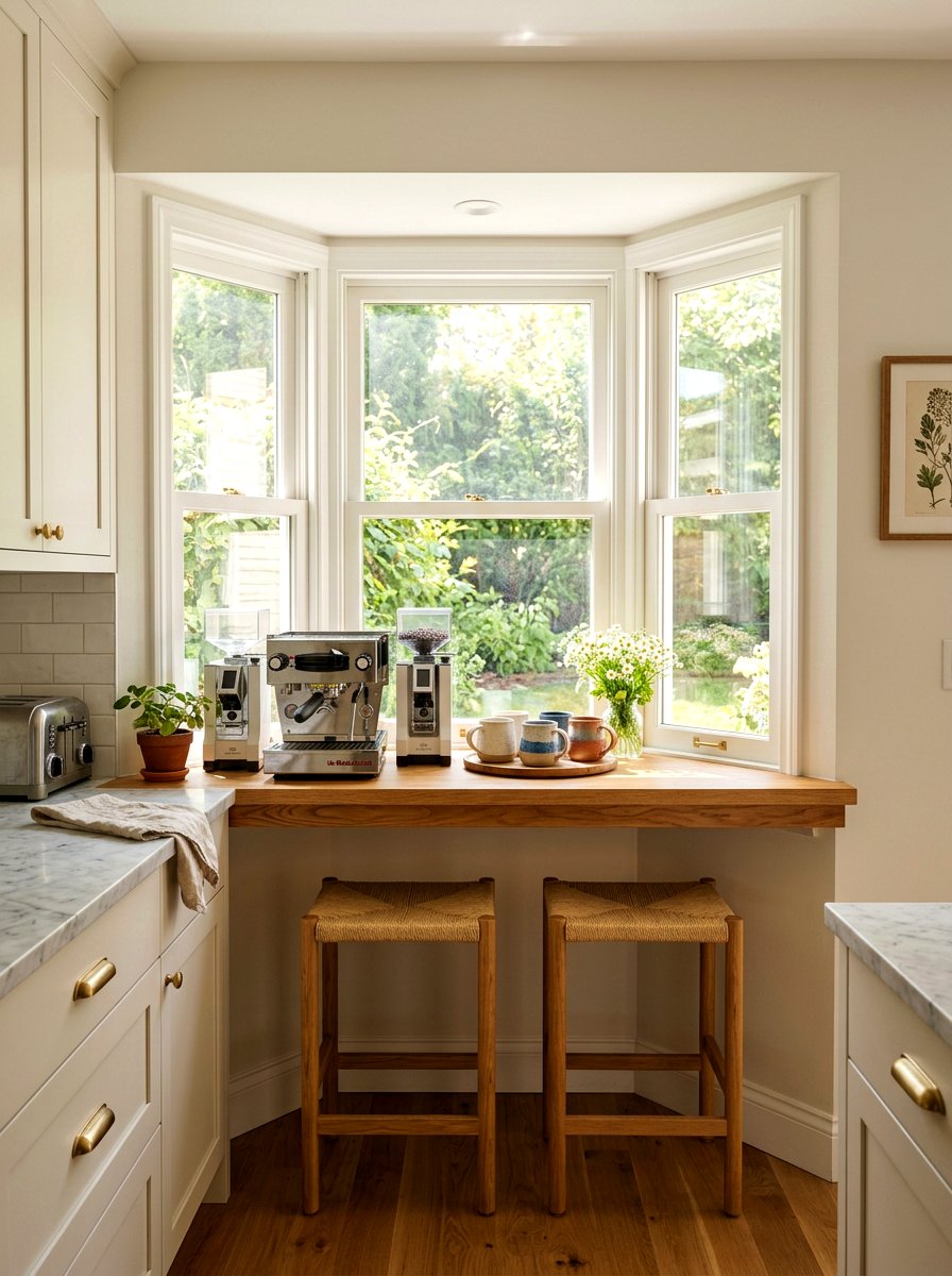 Bay Window Coffee Bar - 25 Spring Bay Window Decor Ideas