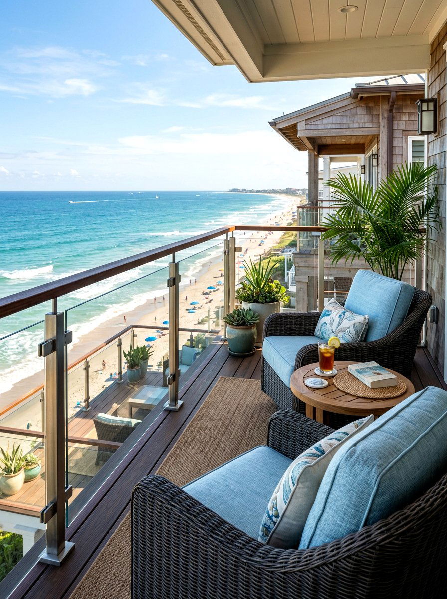 Beach House Balcony With Outdoor Seating - 25 Spring Beach House Decor Ideas