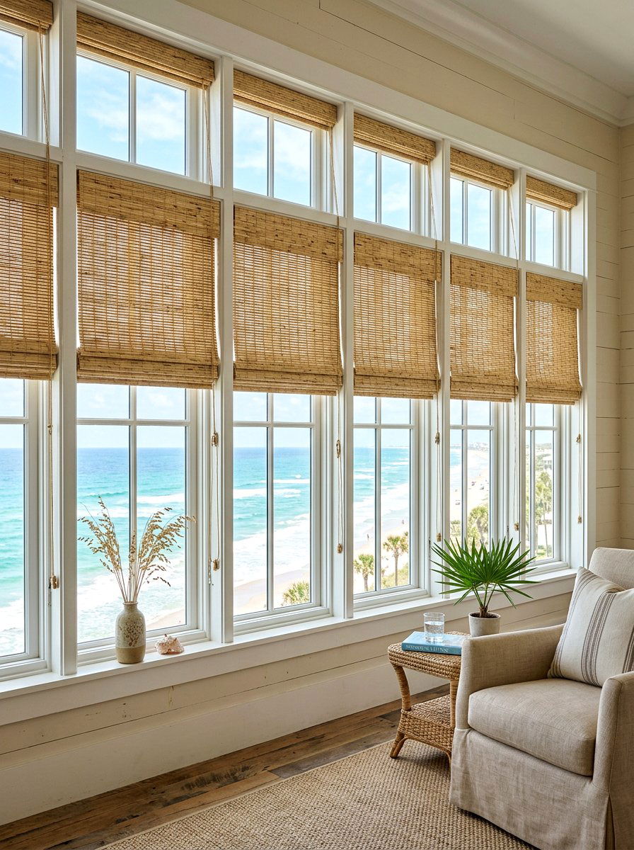 Beach House Windows With Bamboo Blinds - 25 Spring Beach House Decor Ideas