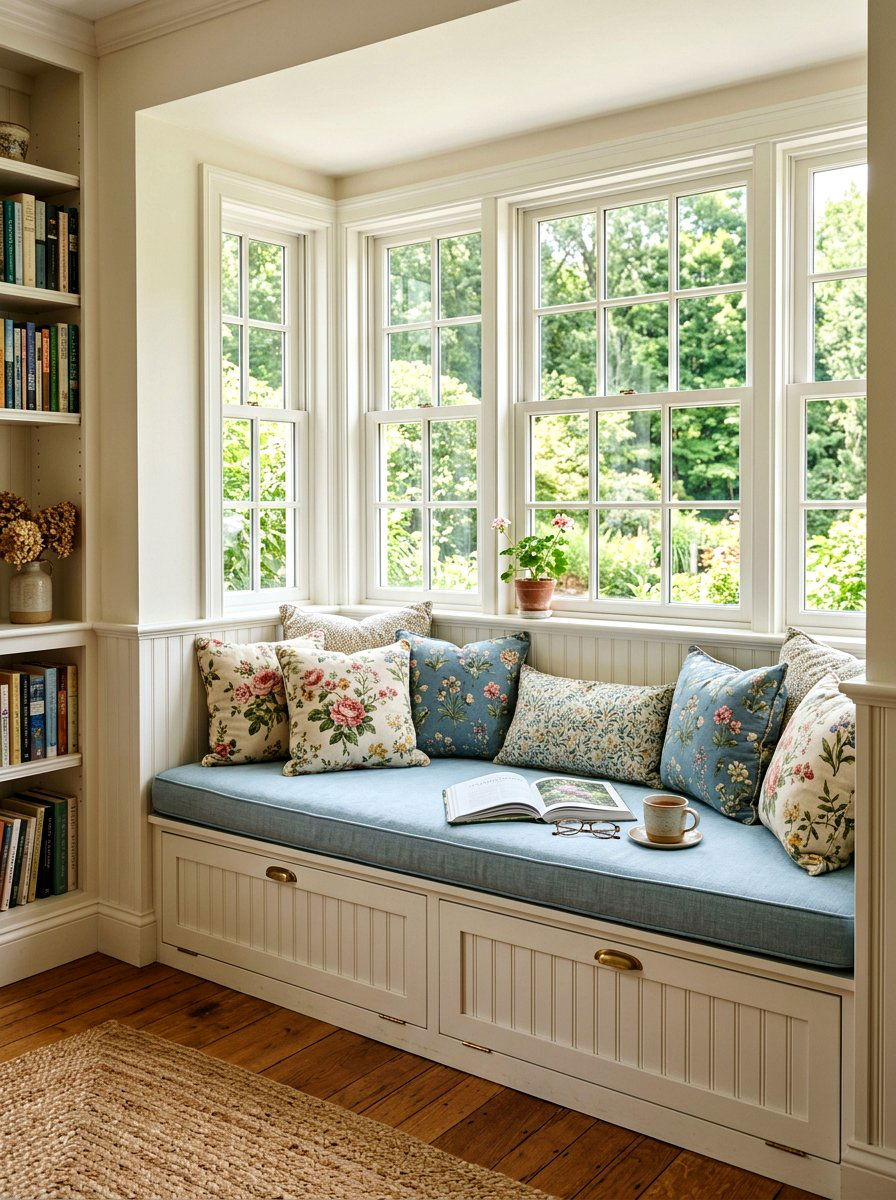 Beadboard Window Seat - 25 Spring Beadboard Decor Ideas